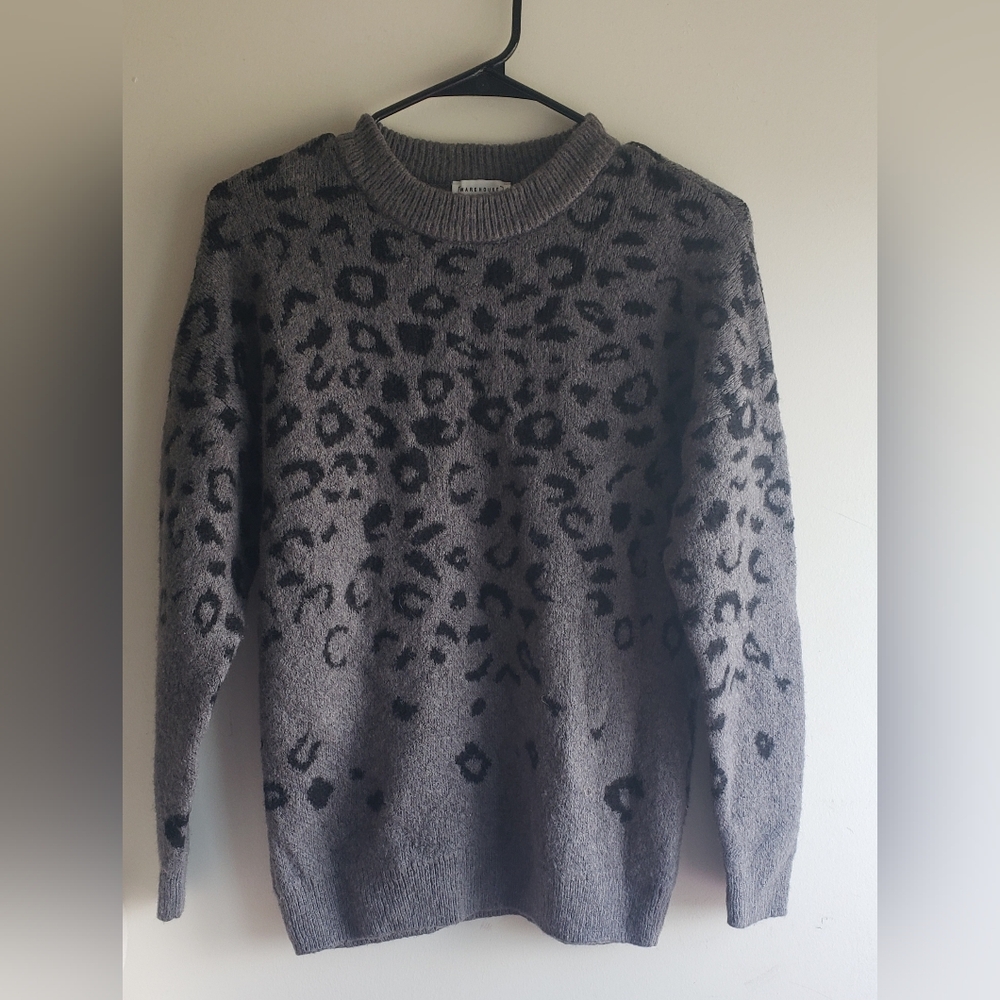 Warehouse Gray Leopard Print Sweater